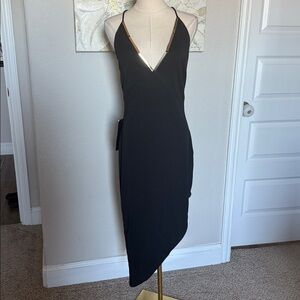 NWT Bebe Asymmetrical black hardware neckline dress 🖤 Sz medium